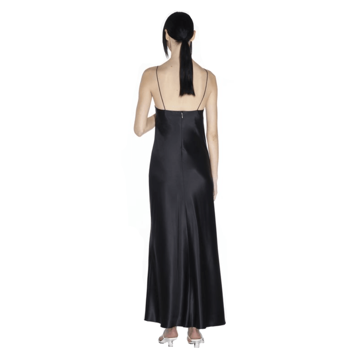 Black Rhinestone Strap Crystal Embellished V-Neck Satin Bodycon Maxi Dress
