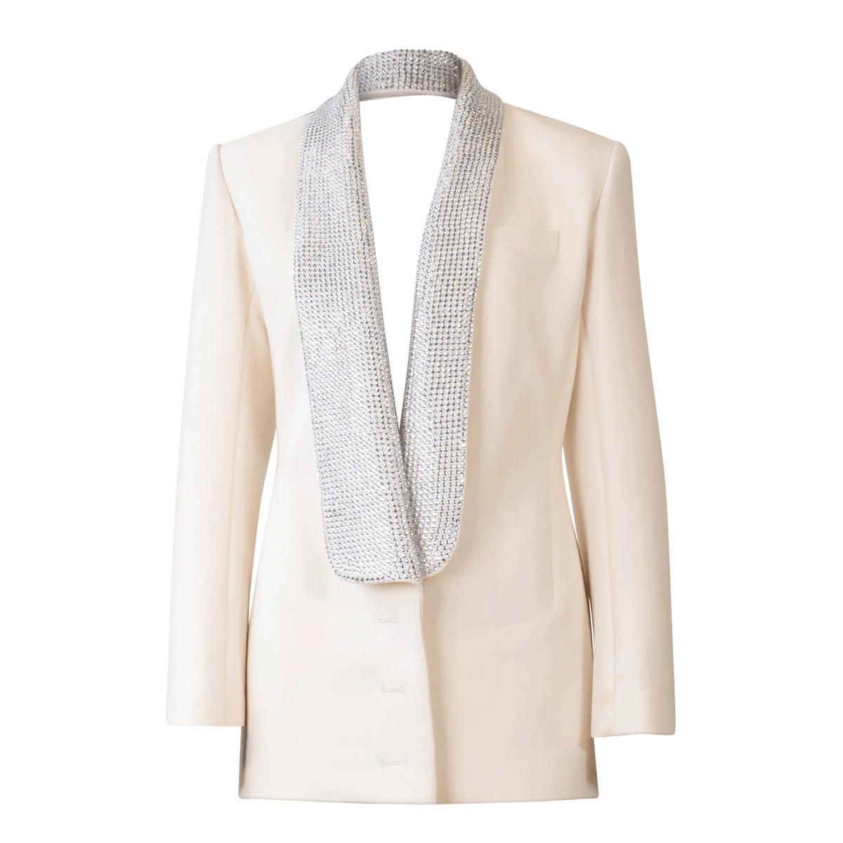 Beige Plunge Neck Crystal Lapel Long Sleeve Blazer Mini Dress