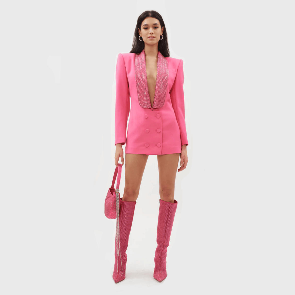 Pink Crystal Scarf Double Breasted Blazer Mini Dress 10