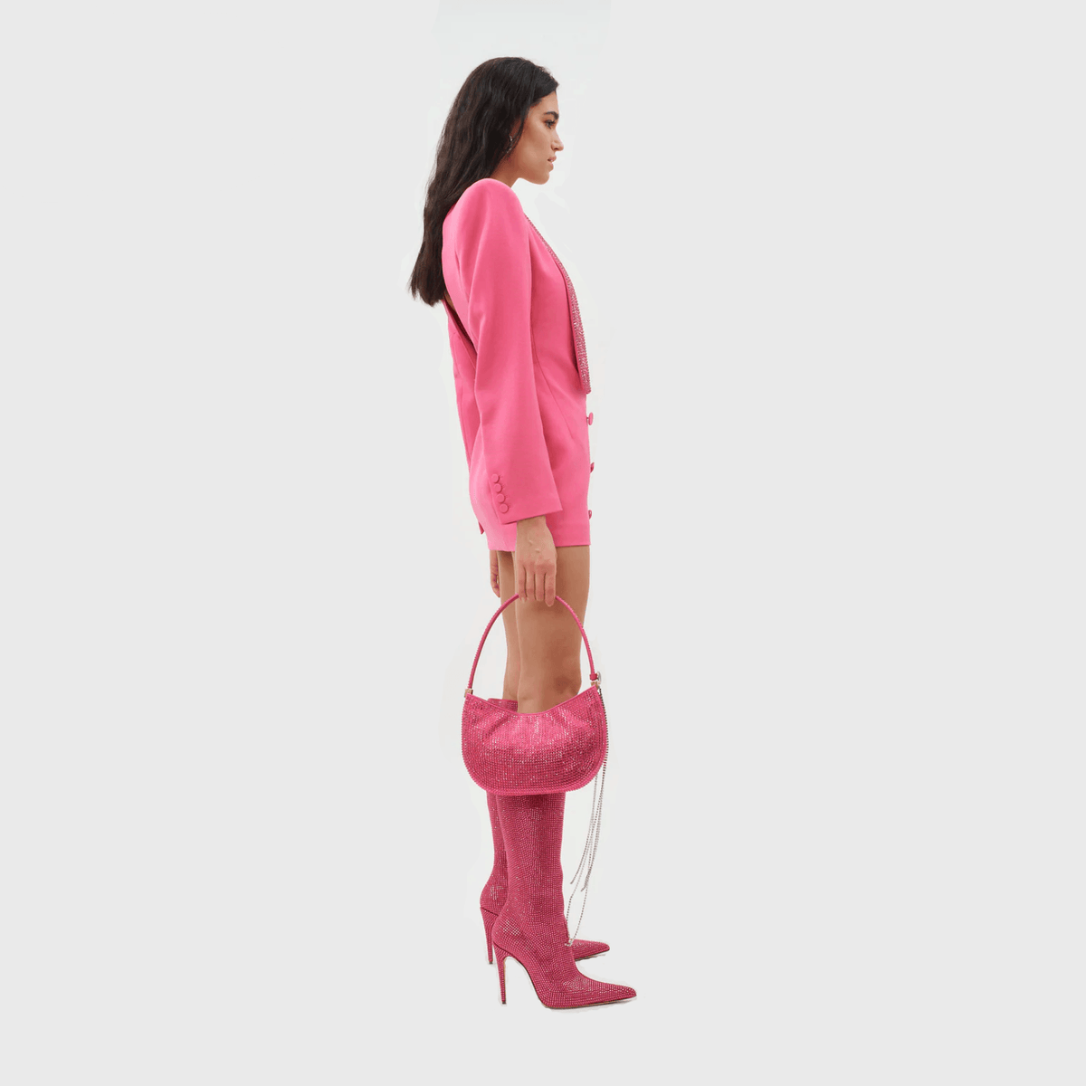 Pink Crystal Scarf Double Breasted Blazer Mini Dress 11
