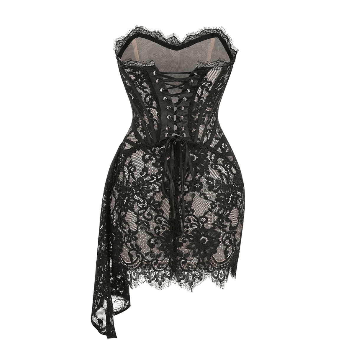 Strapless Sweetheart Lace Corset Draped Bodycon Mini Dress