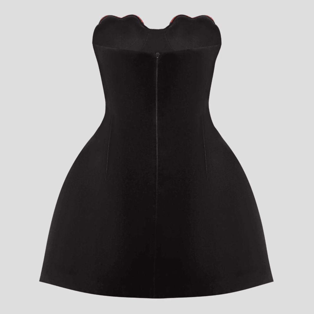 Black Strapless Heart Beaded Cup Velvet Corset Mini Dress