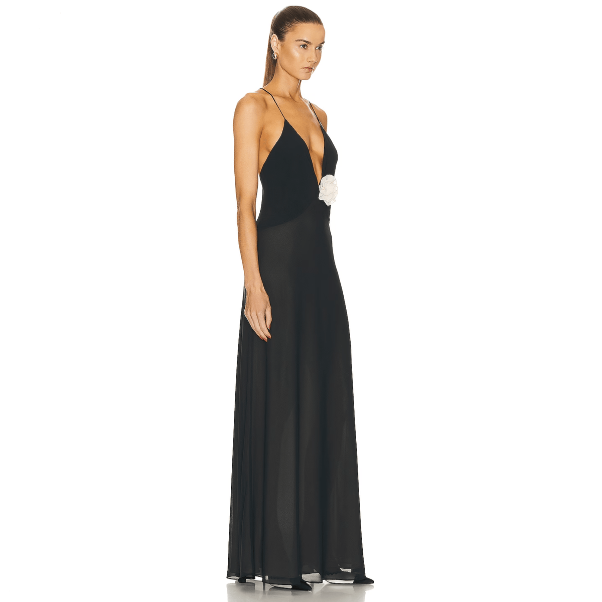 Spaghetti Strap Deep V-Neck Rosette Bodycon Maxi Gown