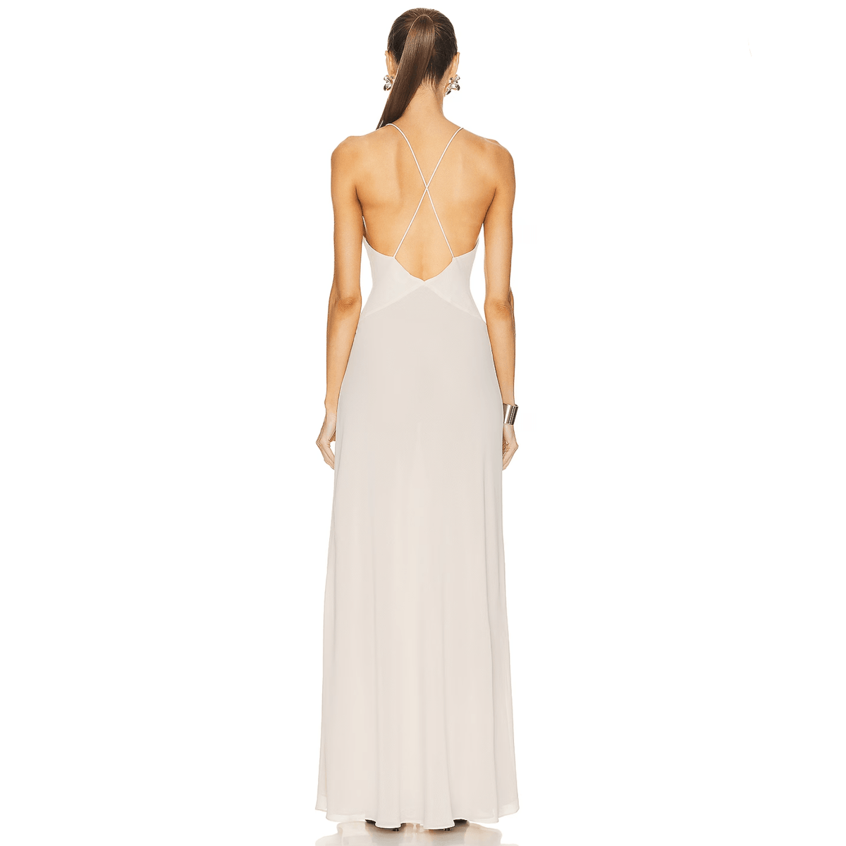 Spaghetti Strap Deep V-Neck Rosette Bodycon Maxi Gown