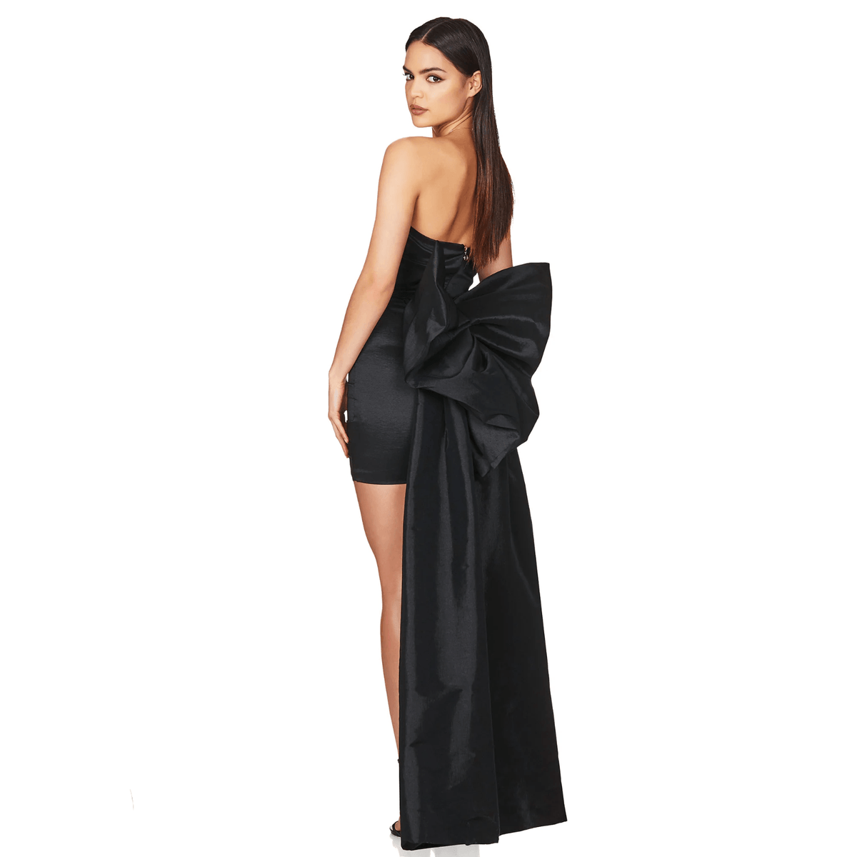 Strapless Ruched Oversized Bow Satin Bodycon Mini Dress 12