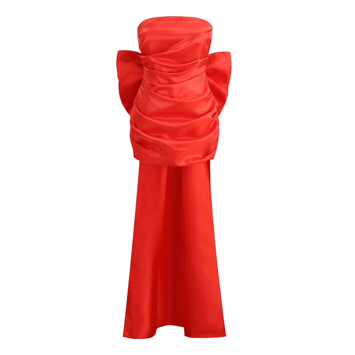 Strapless Ruched Oversized Bow Satin Bodycon Mini Dress 15