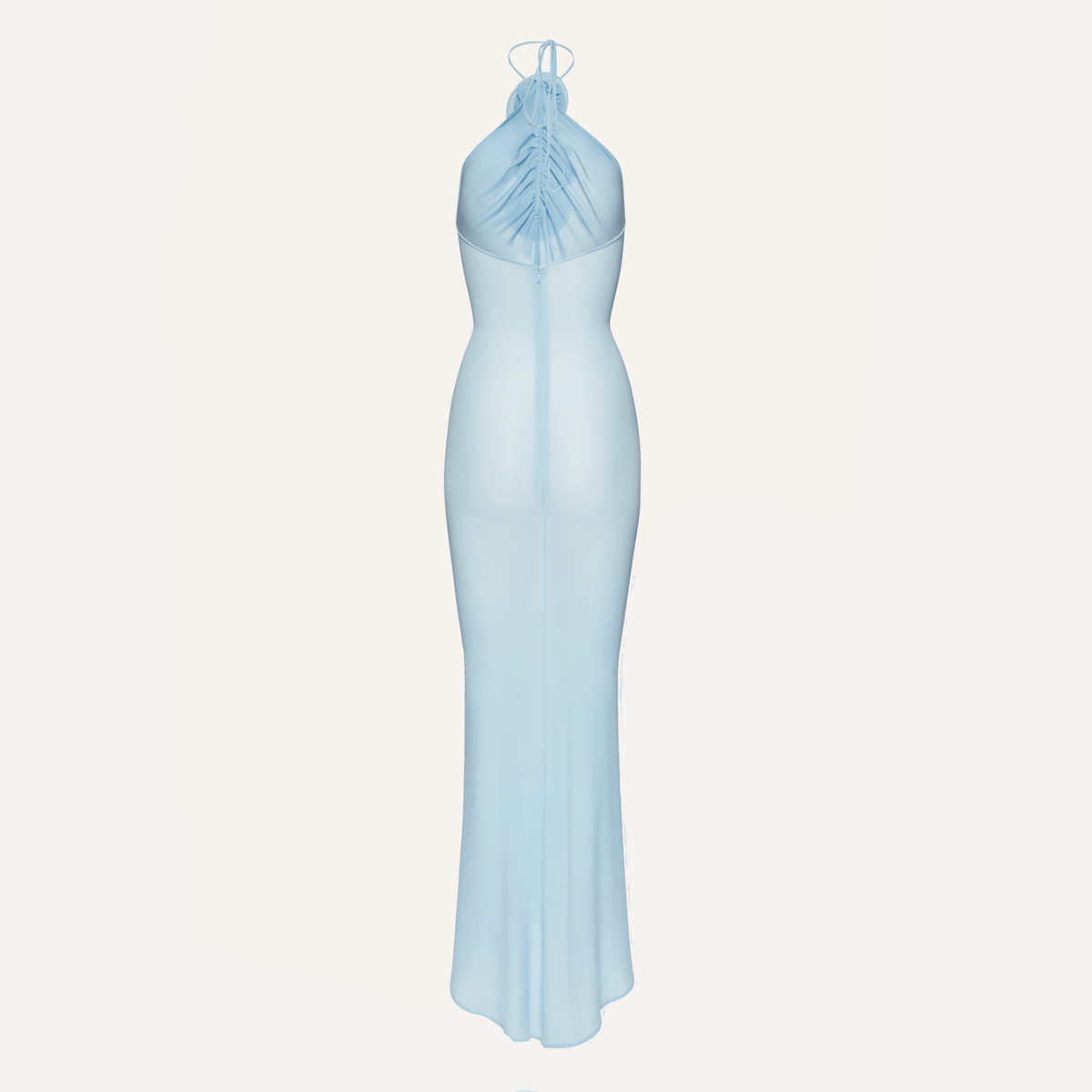 Sky Blue Halter Neck Rose Applique Mesh Bodycon Maxi Dress 10