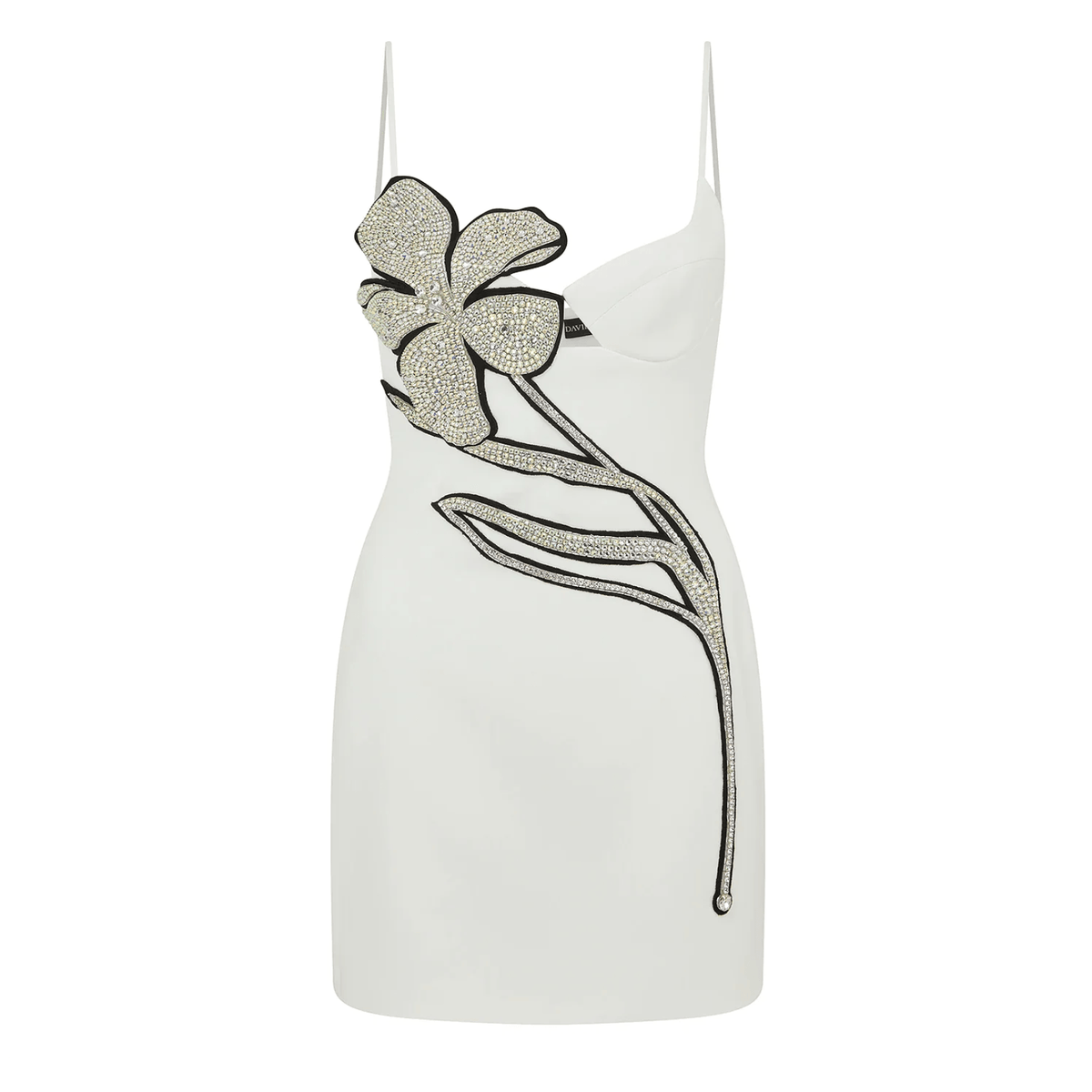 Spaghetti Strap Crystal Floral Applique Cutout Bodycon Mini Dress