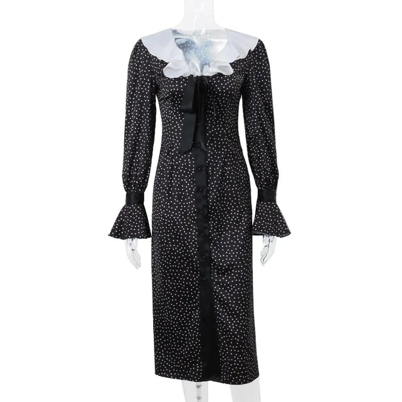 New Autumn Fashionable French Style Floral Long-sleeved Elegant Casual Vestidos Midi Dress