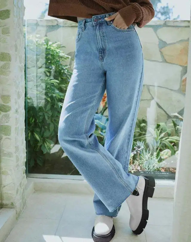 New Casual For Women High Waist Loose Denim Straight Leg Fashion Street Female Jean