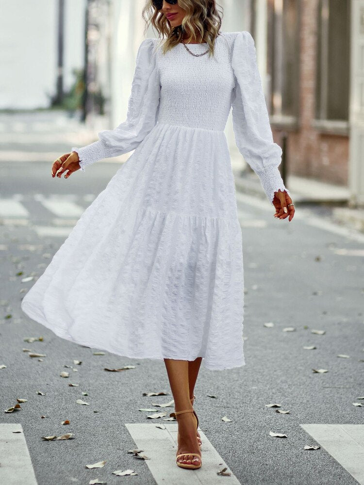 ONeck Lantern Sleeve Dress