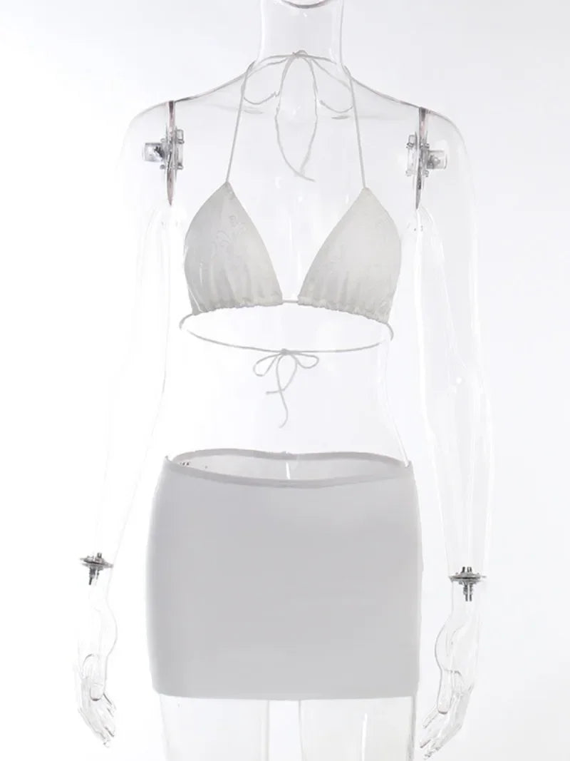 2024 Summer Hollow Out Halter Bandage Lace Dress