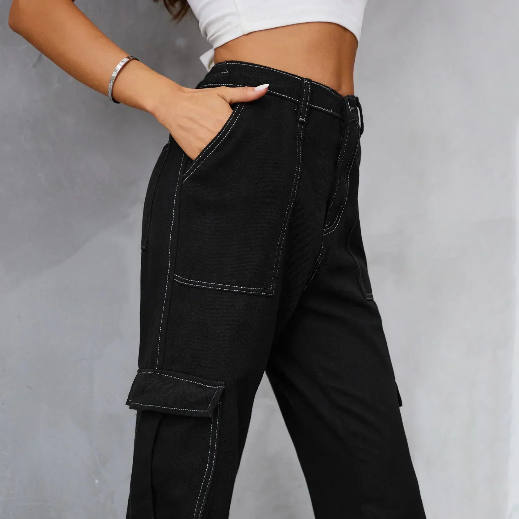 Vintage Baggy Wide Leg Streetwear Straight Denim Pockets Cargo Jean