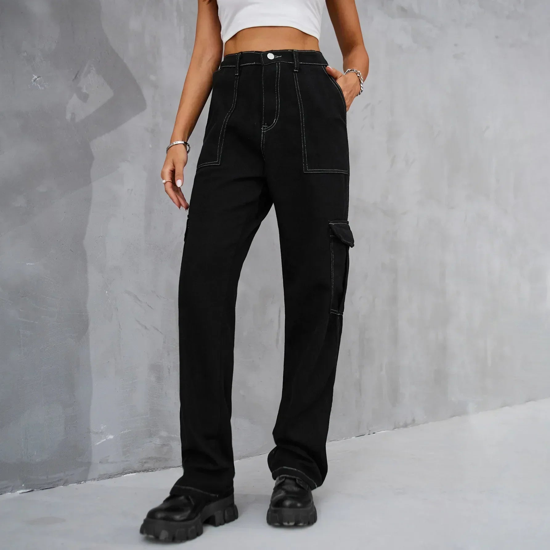 Vintage Baggy Wide Leg Streetwear Straight Denim Pockets Cargo Jean
