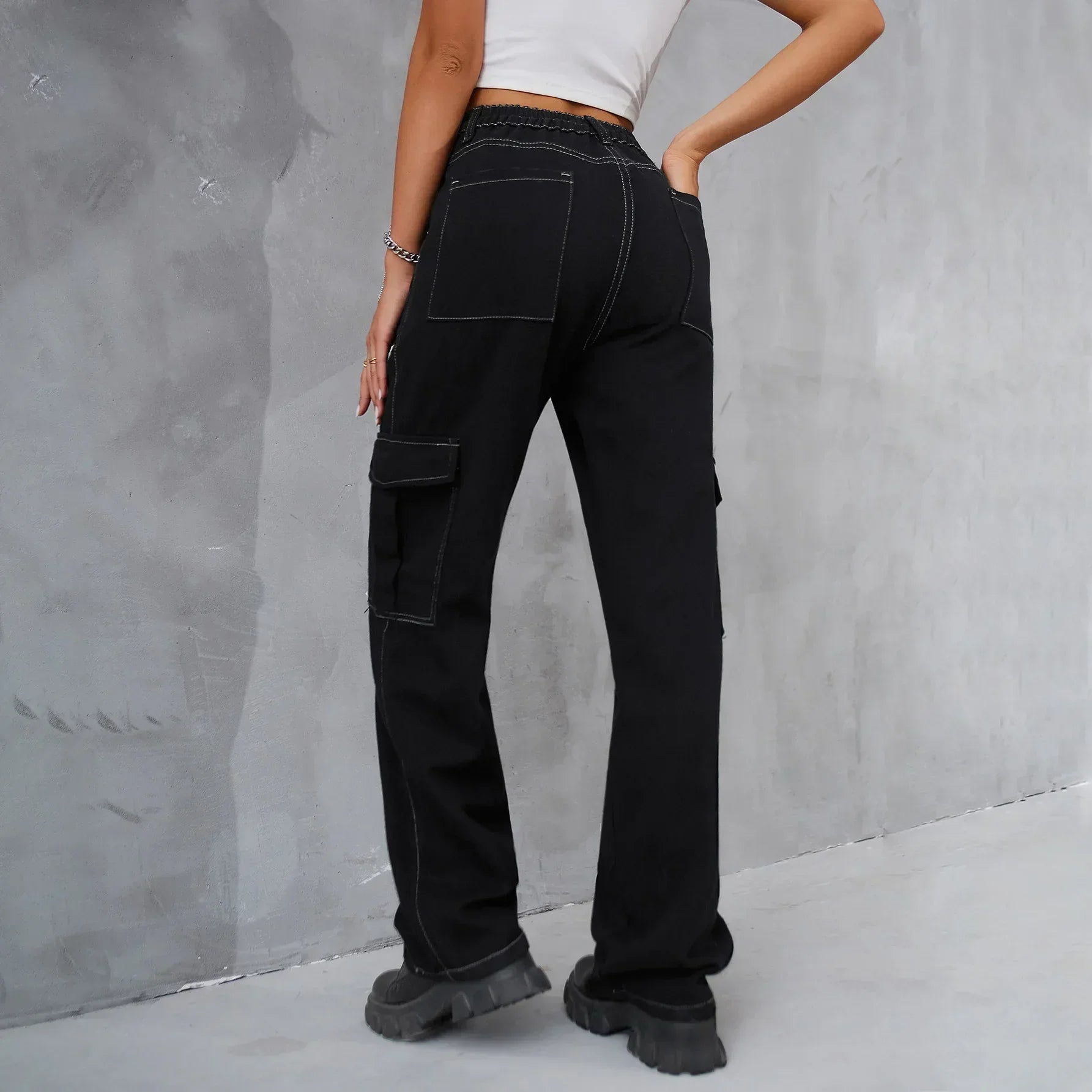 Vintage Baggy Wide Leg Streetwear Straight Denim Pockets Cargo Jean