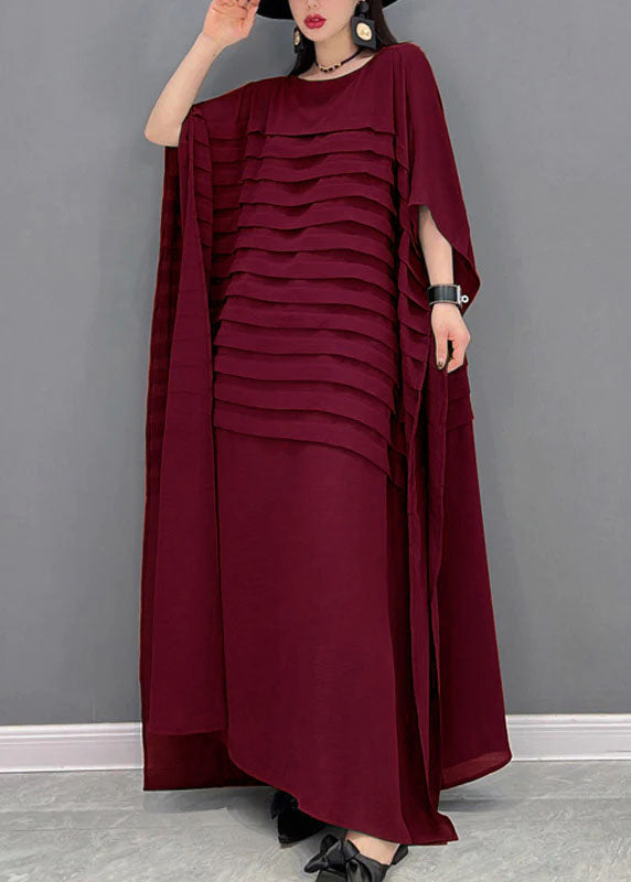 Casual Bohemian Green O-Neck Striped Chiffon Ankle Dress - Omychic
