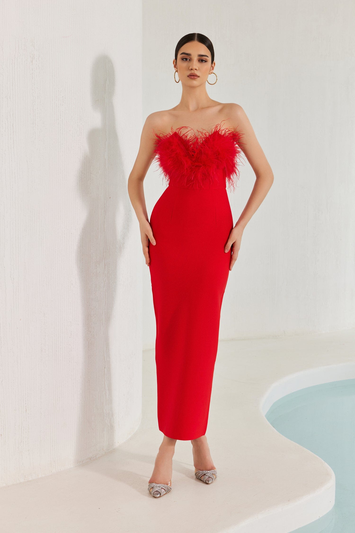 Diaz Feather Tassel Maxi Bandage Dress ââ‚?Red