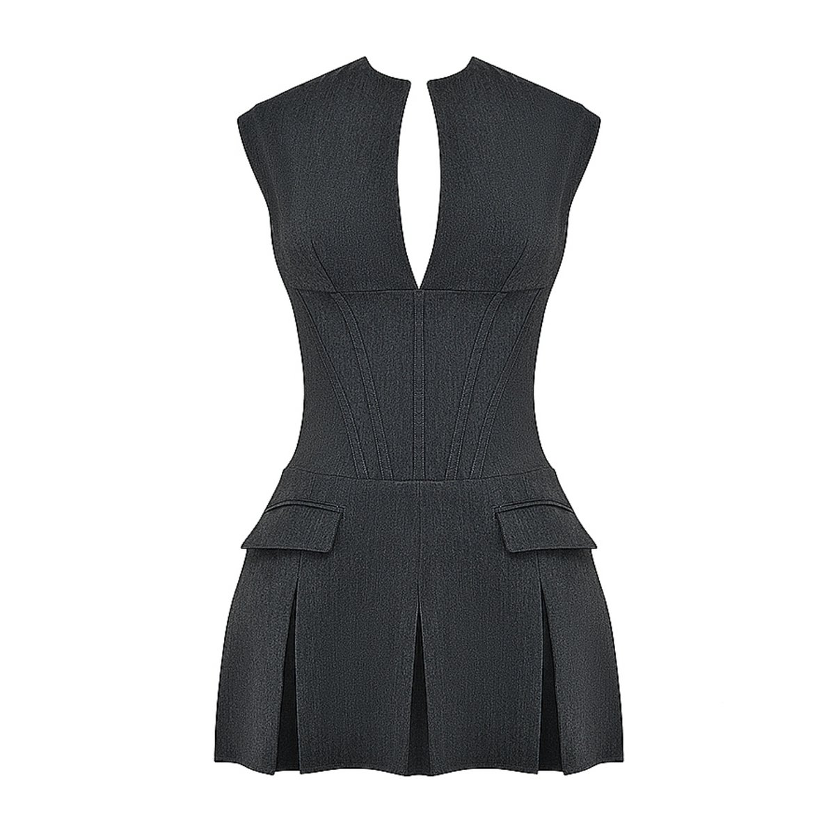 Gray Zip Front Sleeveless Corset Pleated Bodycon Mini Dress