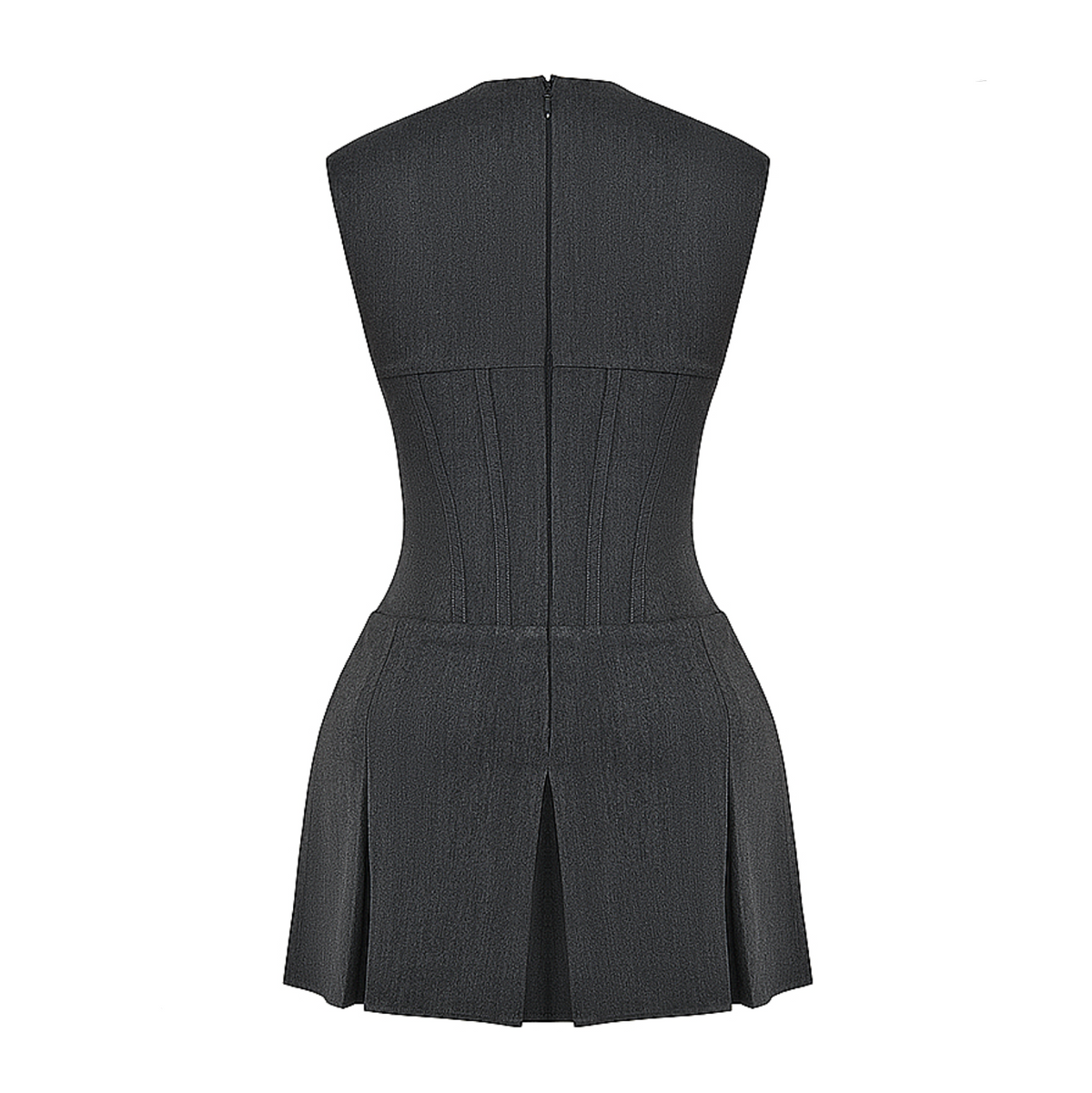 Gray Zip Front Sleeveless Corset Pleated Bodycon Mini Dress