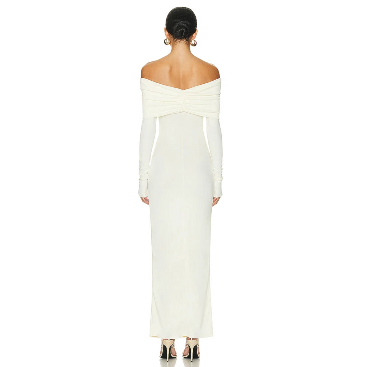 Off-Shoulder Twist Front Long Sleeve Ruched Bodycon Maxi Dress 9