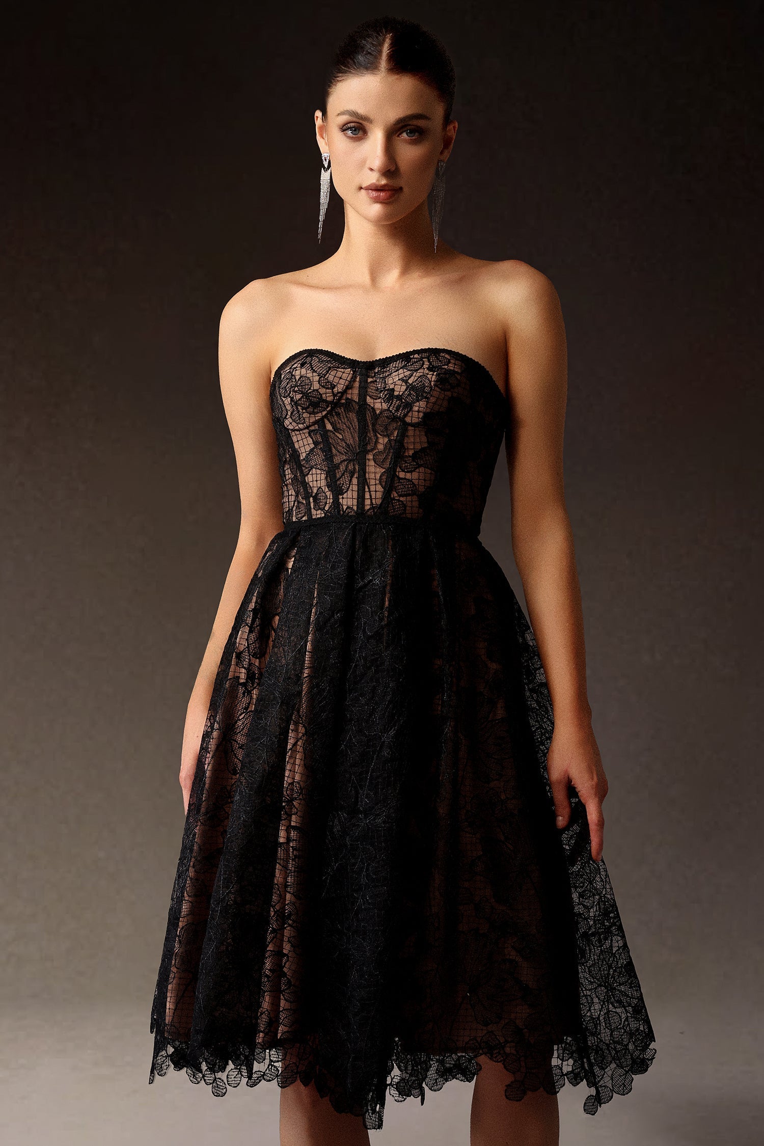 Strapless Lace Corset Midi Dress