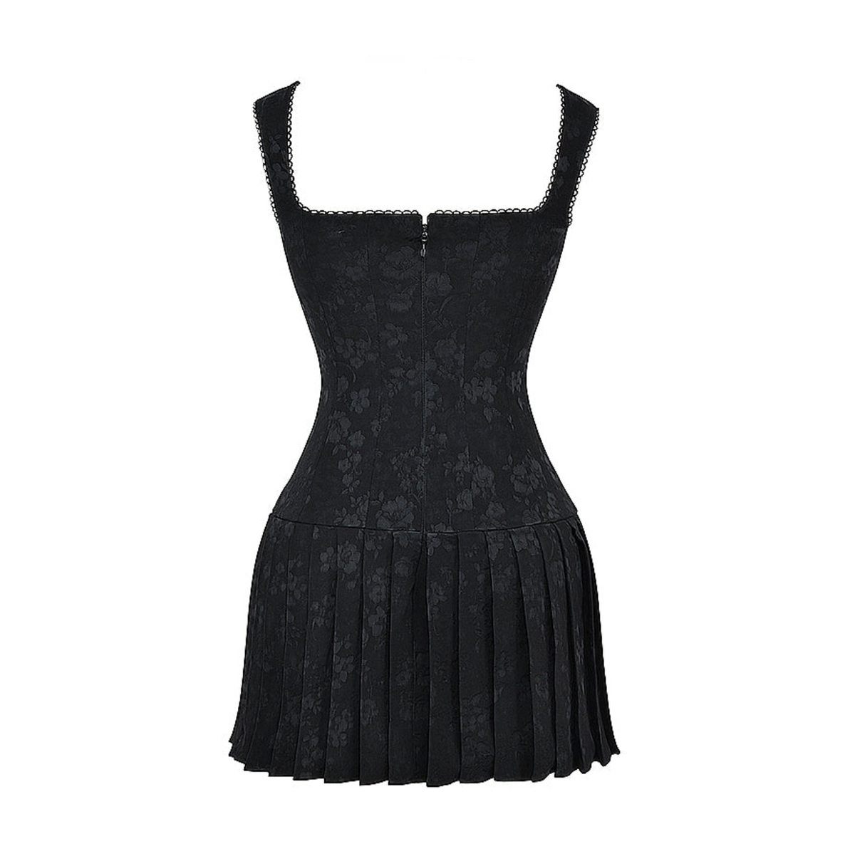 Black Sweetheart Lace-Up Corset Pleated Skirt Mini Dress 12
