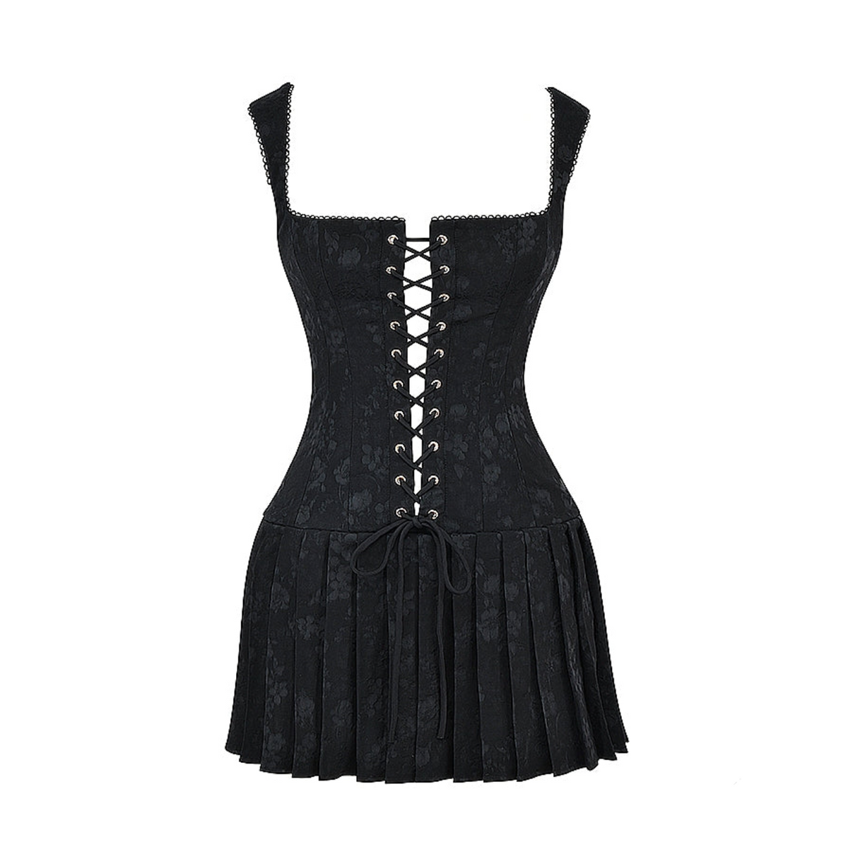 Black Sweetheart Lace-Up Corset Pleated Skirt Mini Dress 11