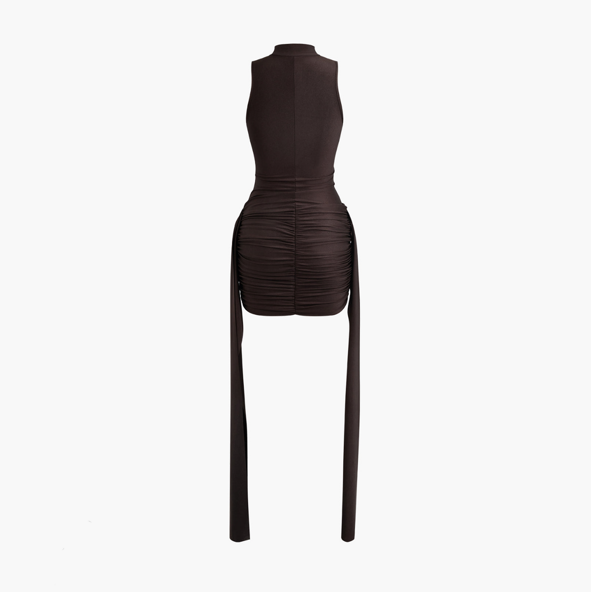 Brown Mock Neck Sleeveless Ruched Draped Bodycon Mini Dress 9