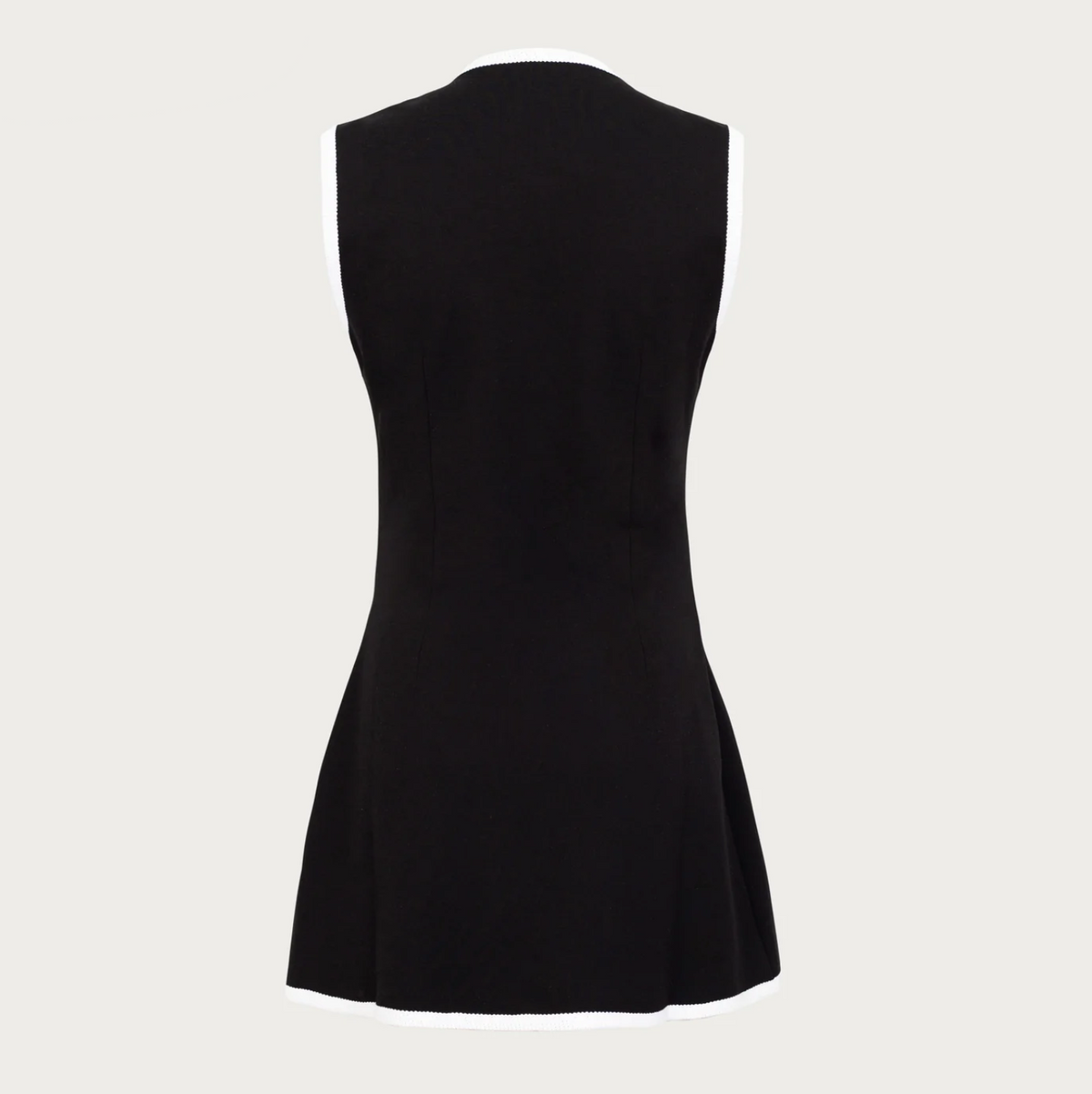 Black Round Neck Sleeveless Contrast Trim Pearl Button Knit Mini Dress 13