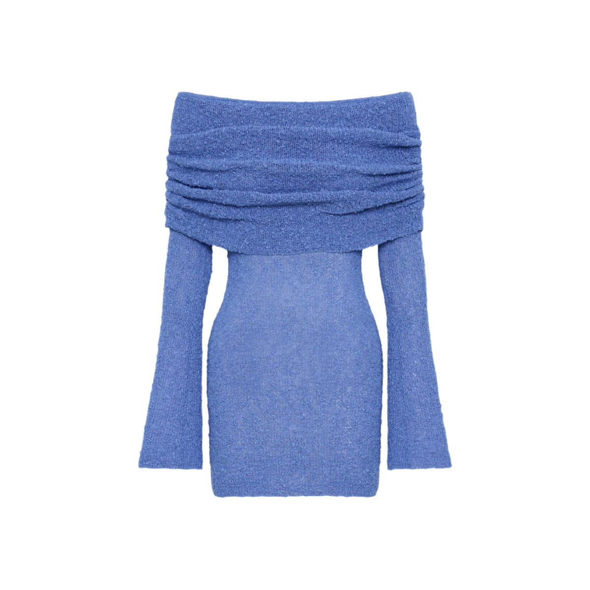 Off-Shoulder Foldover Textured Knit Long Sleeve Bodycon Mini Dress