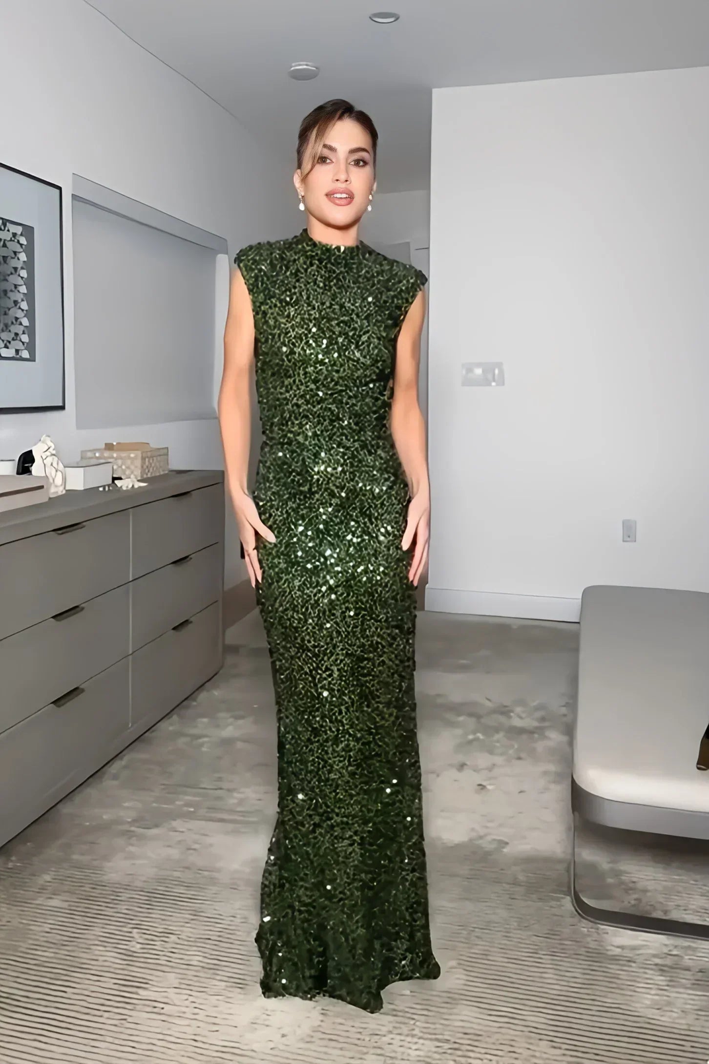 Rocío Timeless Elastic Sequin Backless Maxi Dress Premium Wardrobe Essential