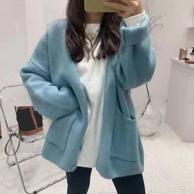 Lazy Wind Yellow Single-Breasted Knit Cardigan