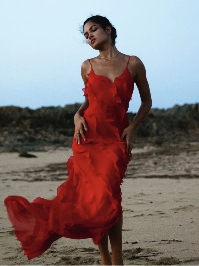 Cunegunda Luxe Red Chiffon Slip Dresses for Women Boutique Collection