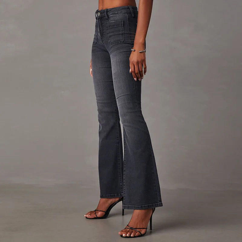 High Stretch Flare Women Boot Cut Fashion Slim Denim Flare Pants Autumn Winter Casual Ladies Trousers S-2XL Jean