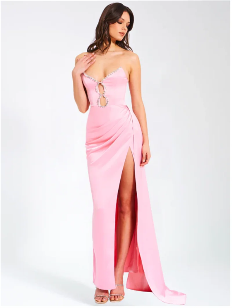 Pink Satin Strapless Party Dress