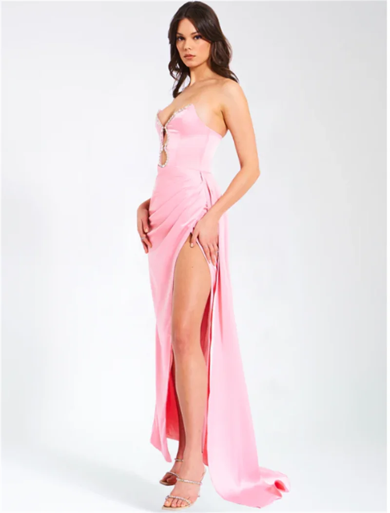 Pink Satin Strapless Party Dress