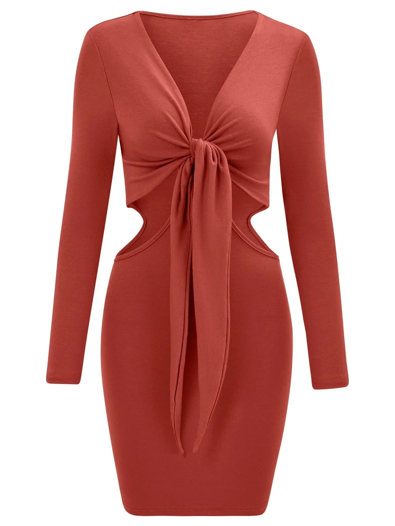 Mid Waist Split VNeck Elastic Outfits Solid Midi Dresses