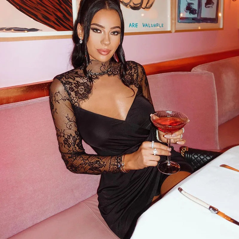Splicing Longsleeved Femininity Vneck Crop Elegant Party Midi Dresses