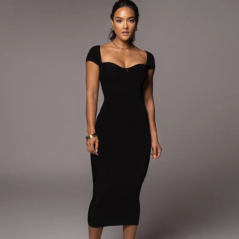 Boat Neck Slim Midi Dress