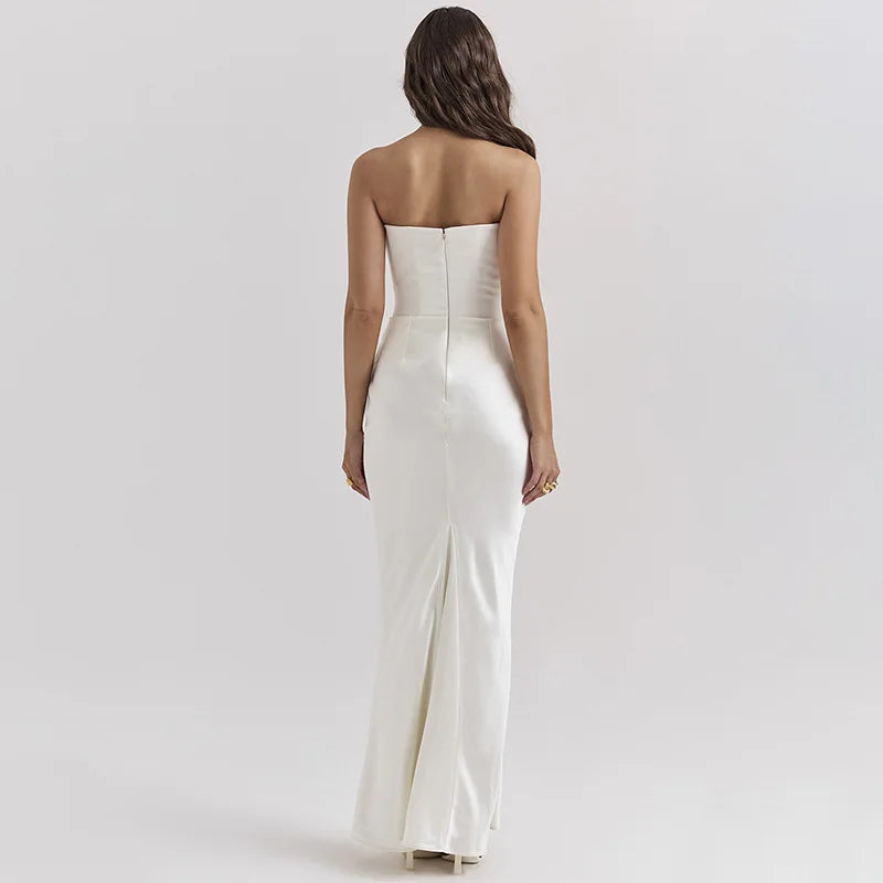 Elegant Corset Strap Neck Backless Maxi Red Party Dress