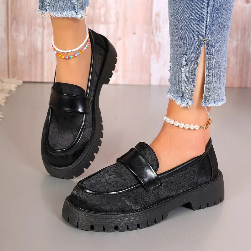 Patent Leather Chunky Platform Japanese Style Student NonSlip Casual Loafers