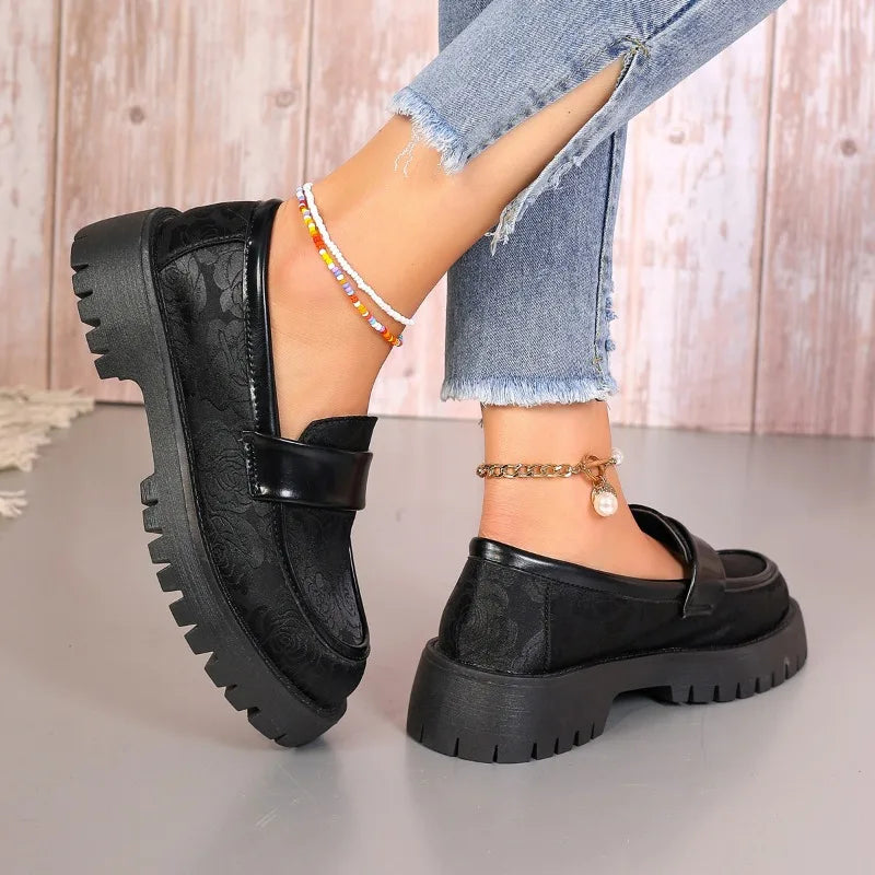 Patent Leather Chunky Platform Japanese Style Student NonSlip Casual Loafers