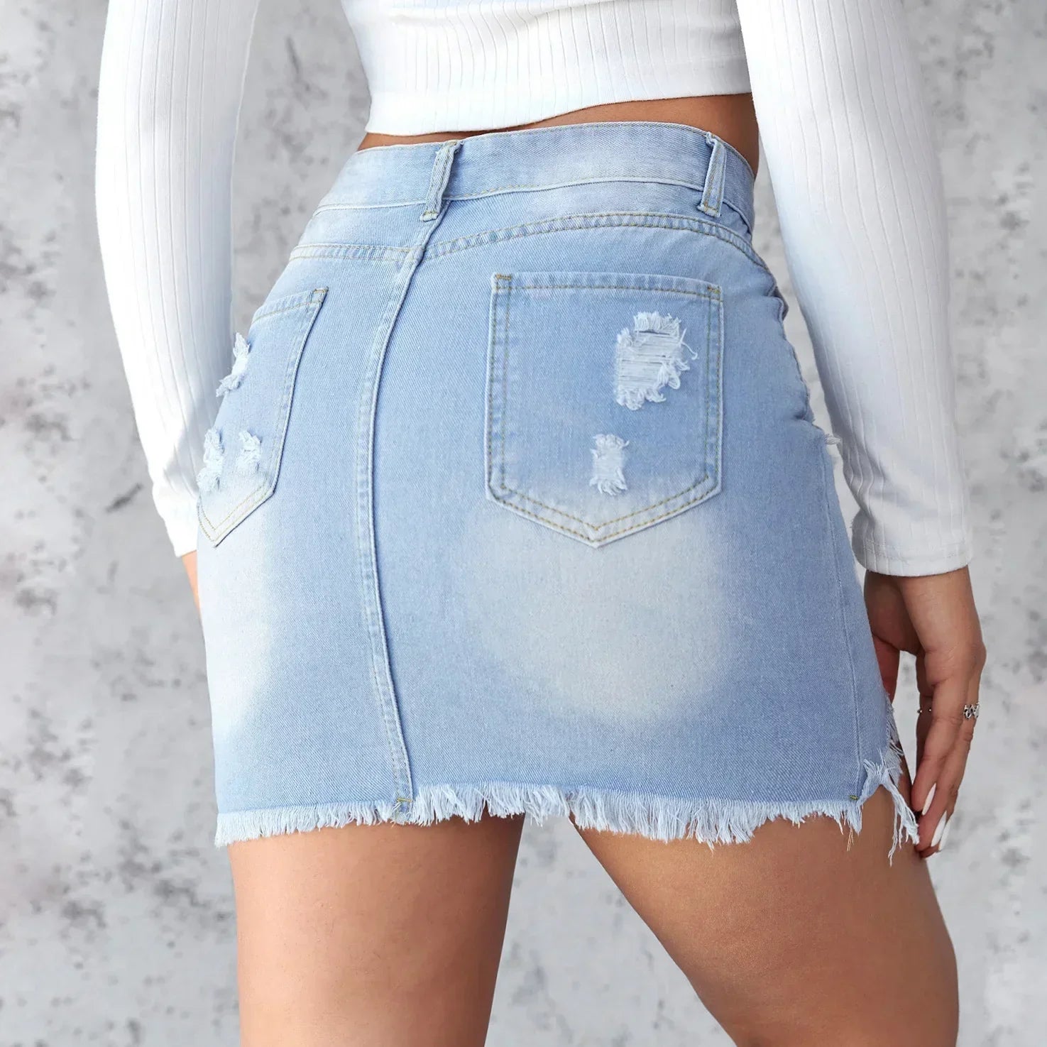 Ripped Raw Edge A-Line Skirt