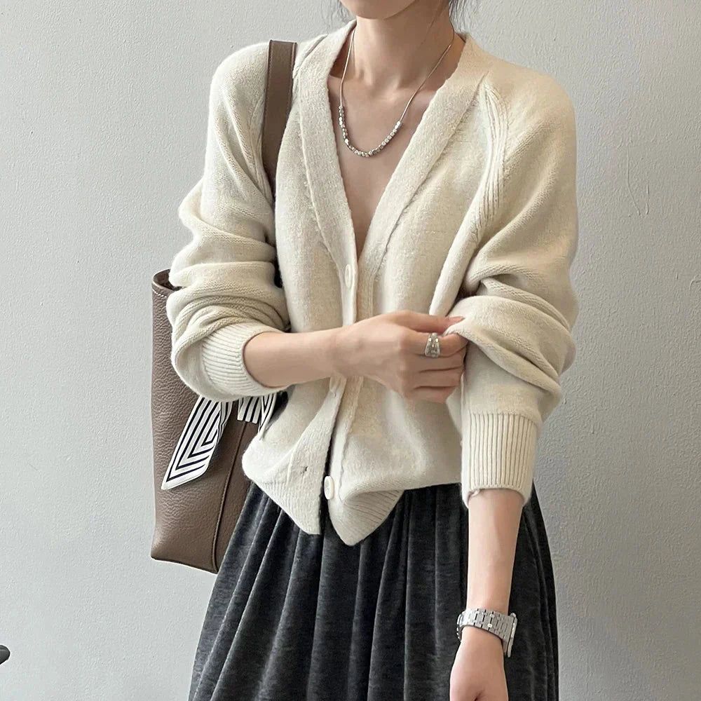 V-Neck Single Button Knitted Green Cape Clothes Autumn Women Sweater
