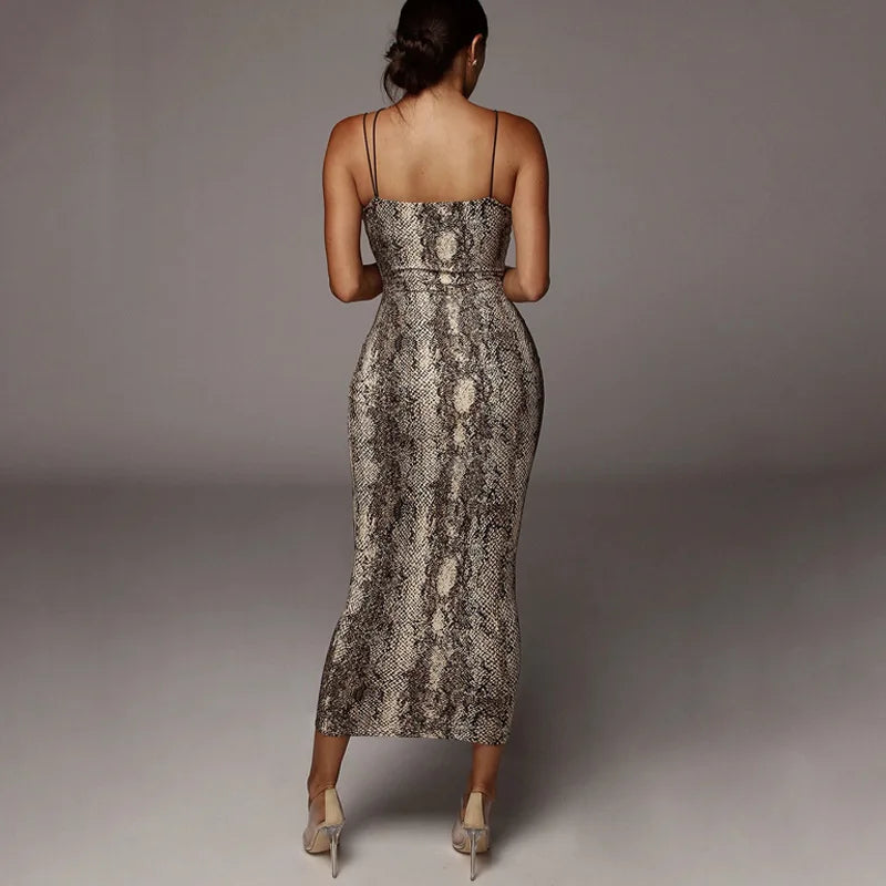 Leopard Print Sleeveless Vneck Spring Christmas Outfits Midi Dresses