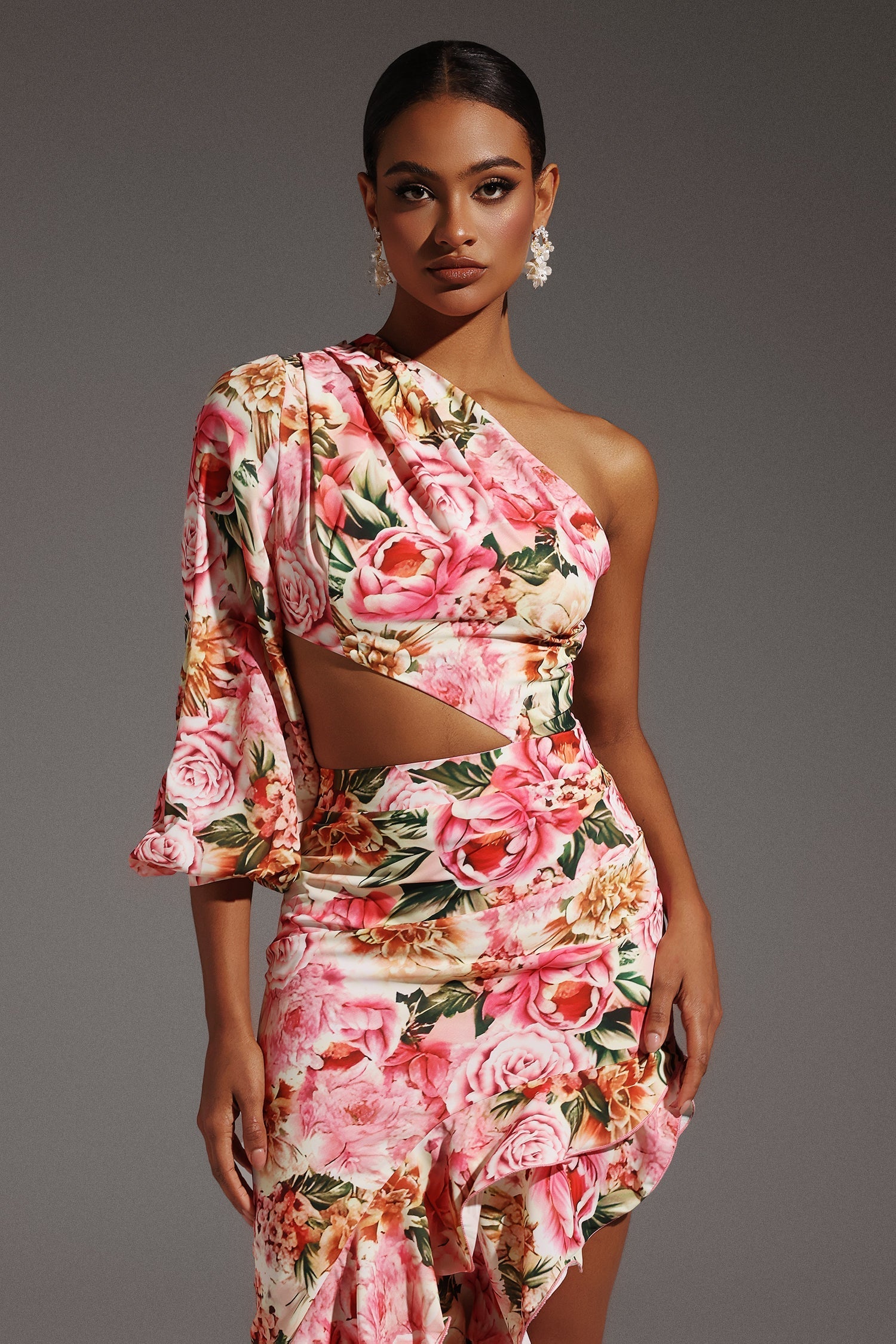 One Shoulder Hollow Out Slit Maxi Dress