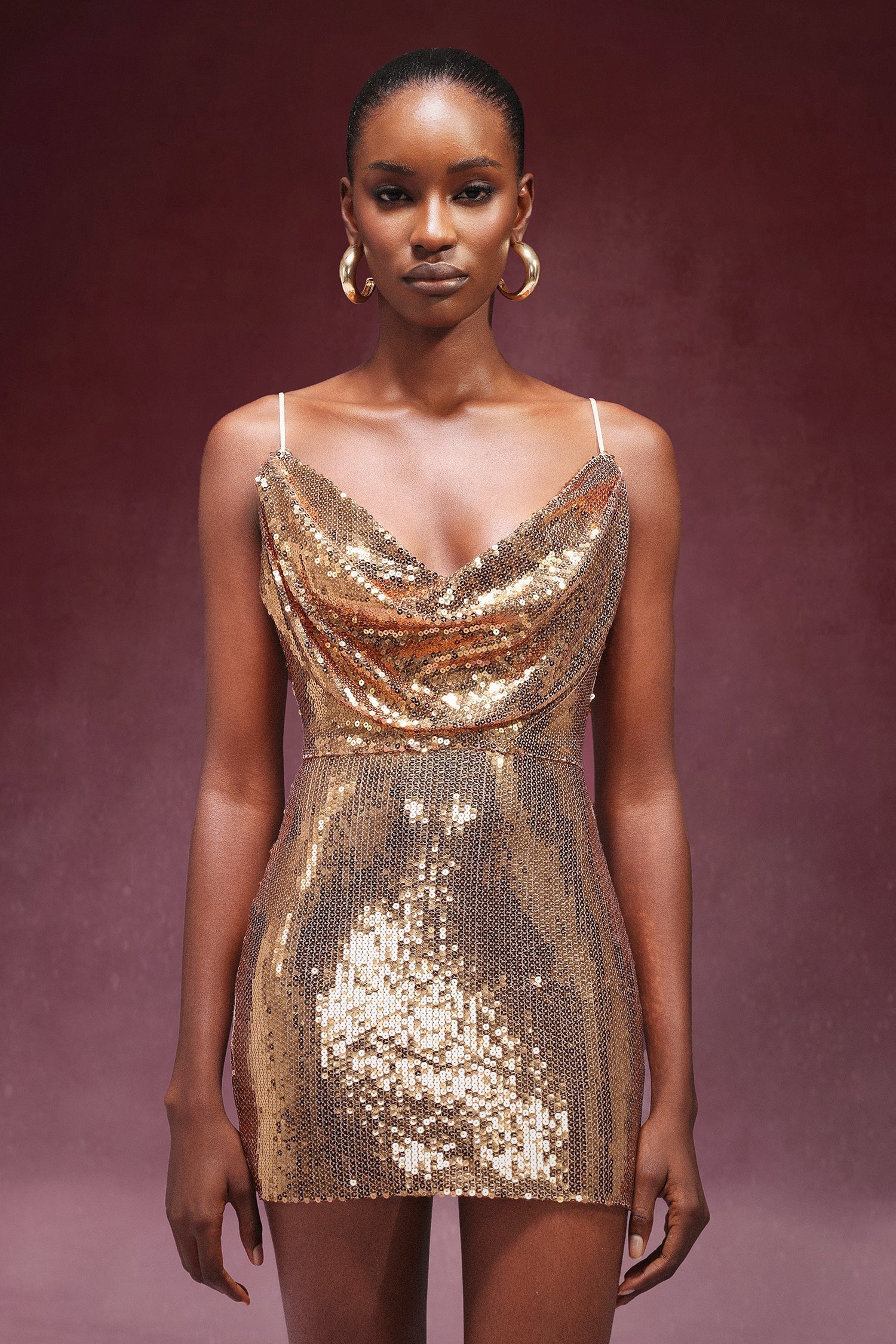 Halter V-Neck Sequin Mini Dress