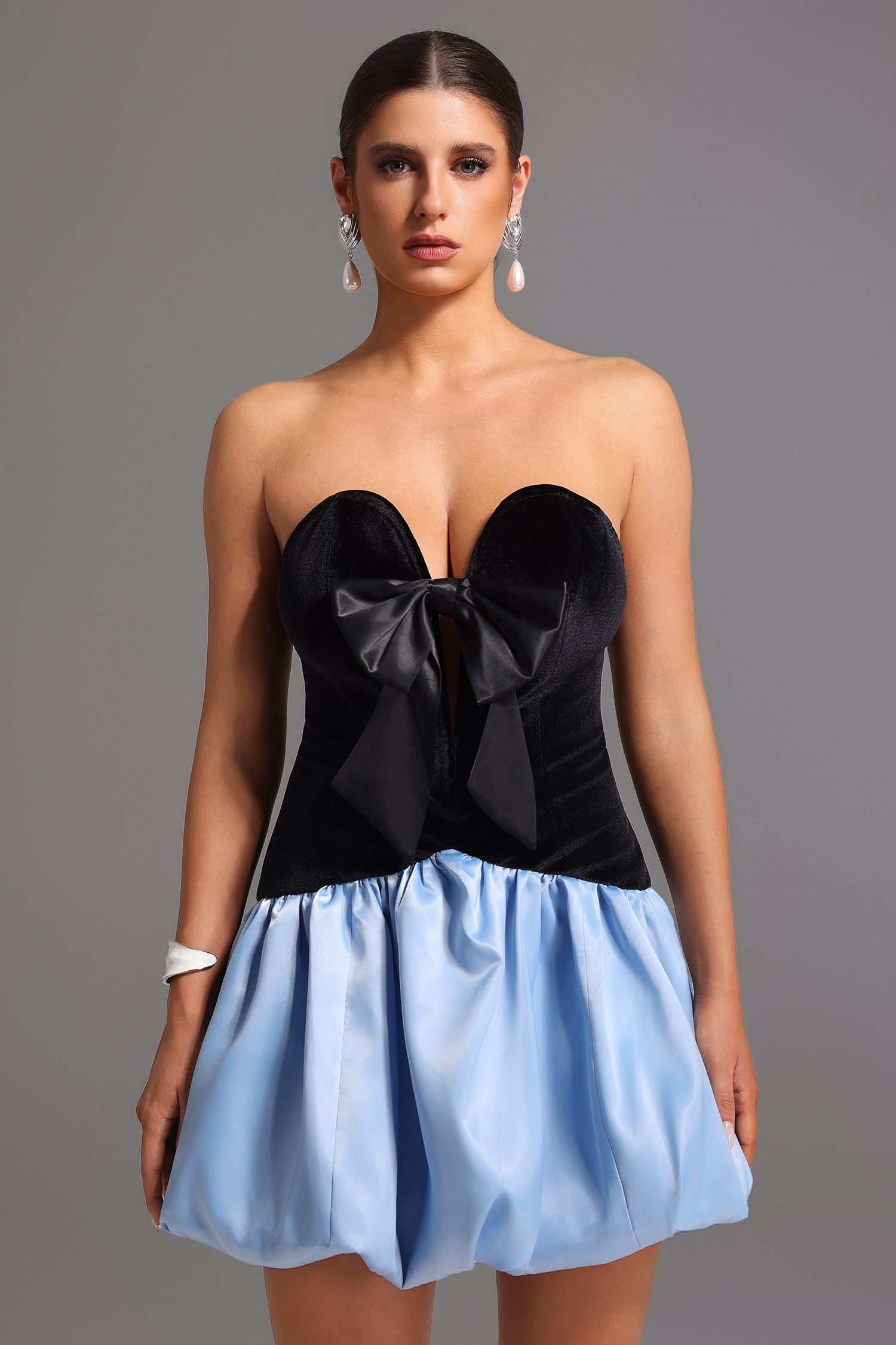 Strapless Deep-V Mini Dress