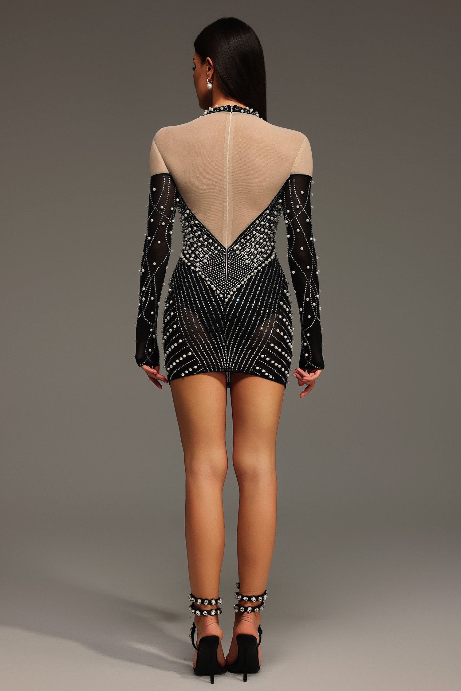 Long Sleeves Diamond Pearl Mini Dress
