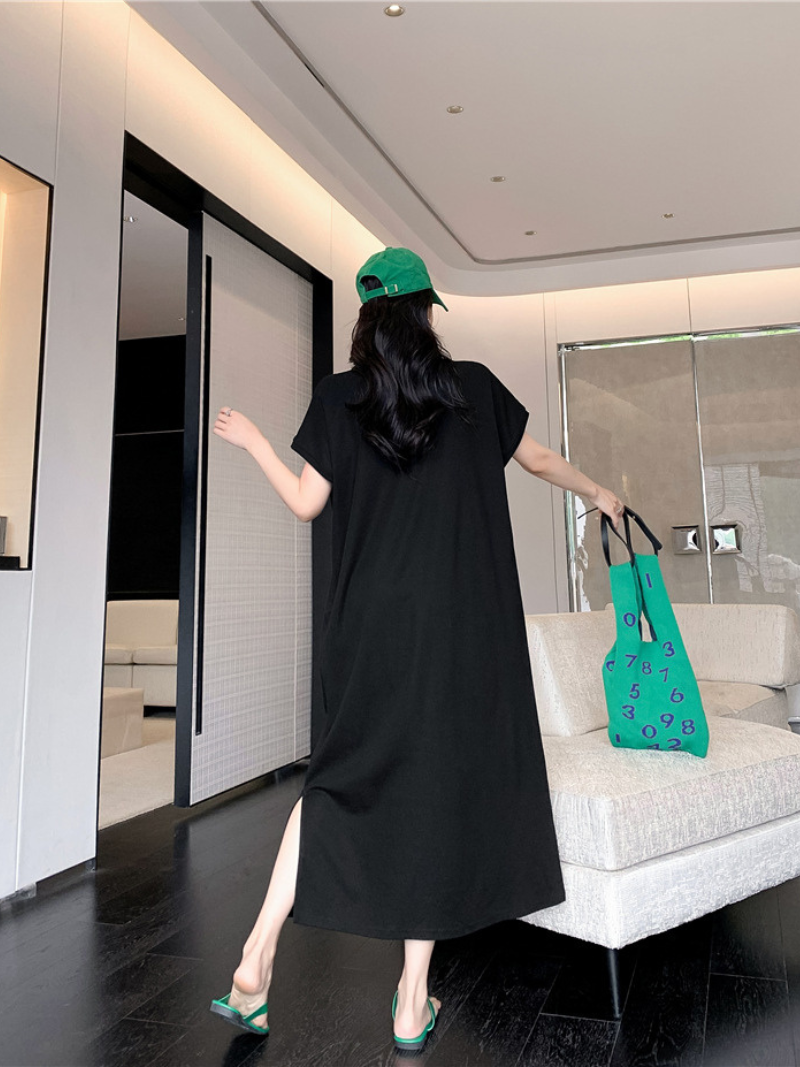 Polo Collar Button Short Sleeve Loose A-Line Maxi Dress